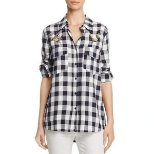 Cupcakes And Cashmere Check Floral Embroidery Collared Button Down Shirt Small